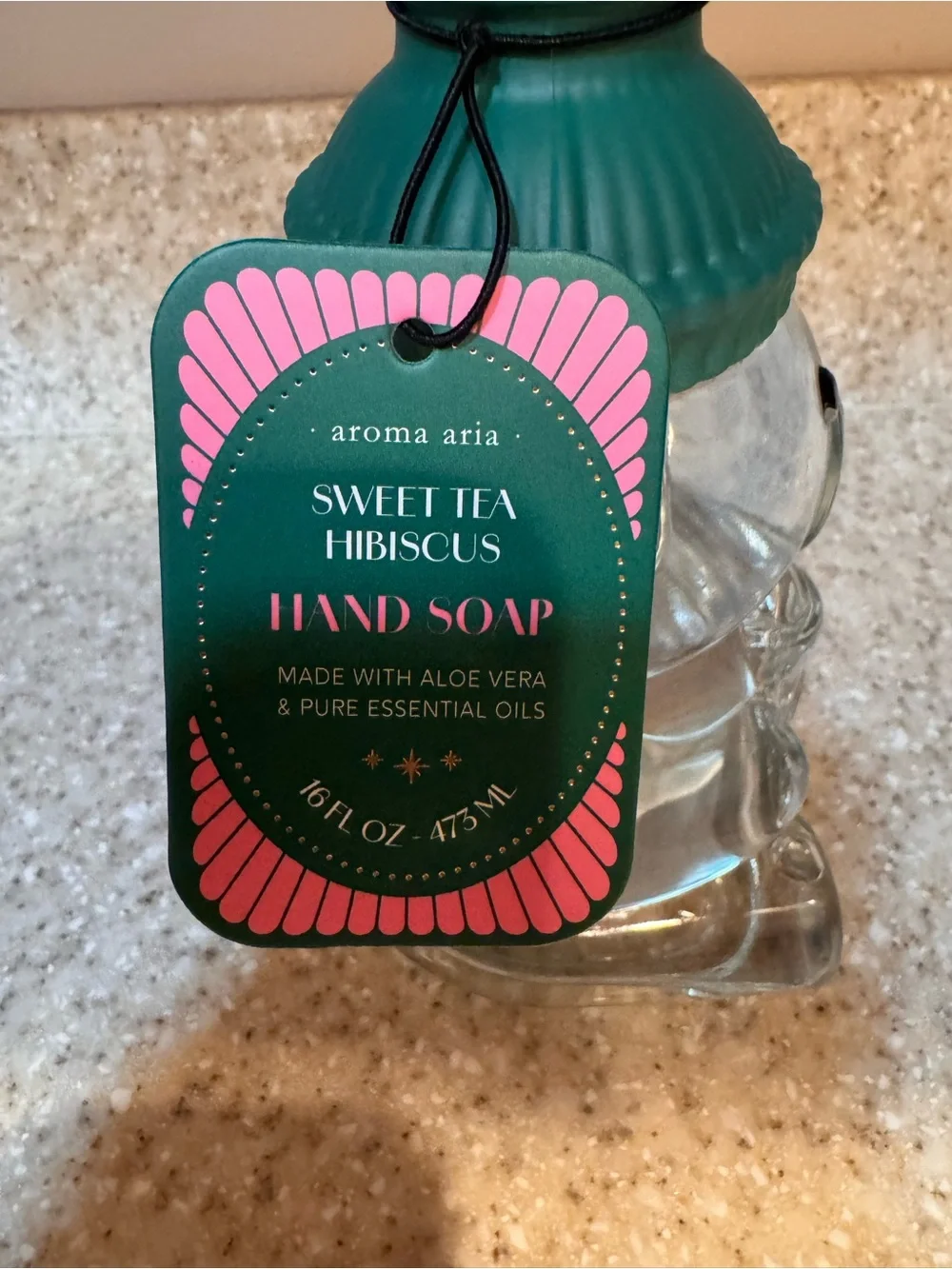 Clear Glass Bear Holding Coffee Soap Dispenser with Pump Resembles Starbucks